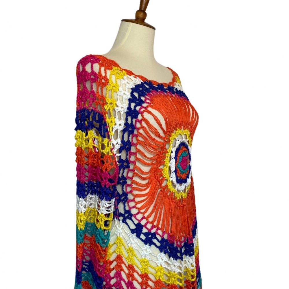 Boho Rainbow Colored Crochet Knit Hollow-Out Beach Coverup - Picture 13 of 16